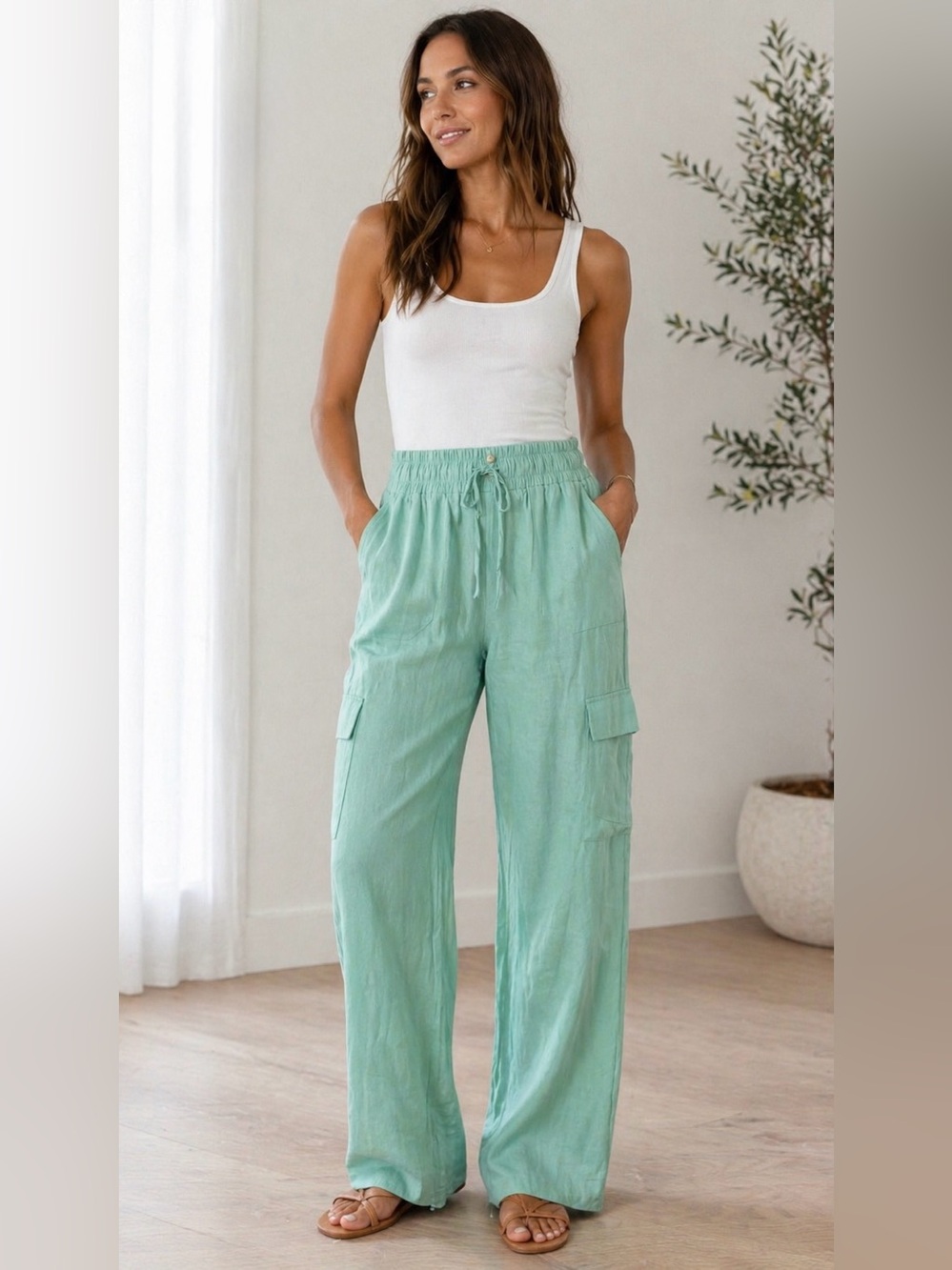 NWT SHORE Linen pants Pastel Turquose